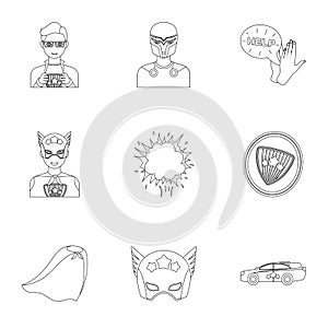Superman, explosion, fire, and other web icon in outline style.Pistol, weapons, innovations, icons in set collection.