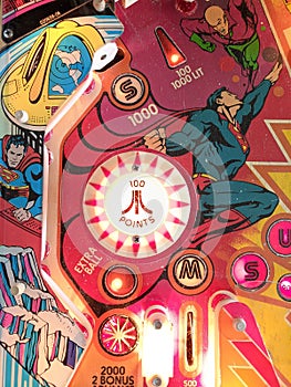 Superman pinball machine playfield detail of pop bumper