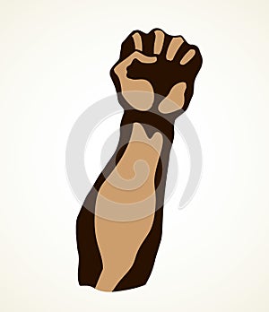 Superman`s hand with an elongated fist. Vector drawing