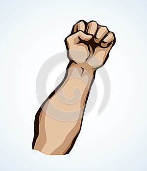 Superman's hand with an elongated fist. Vector drawing