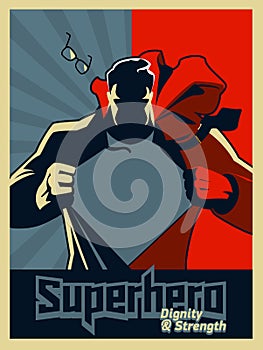 Superman tearing his shirt. Blue and red graphic. Illustration. Vector illustration. Silhouette photo