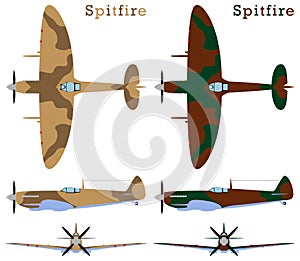 Supermarine Spitfire aircraft WWII and camouflages.
