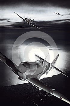 Supermarine Spitfire during flight over a harbor