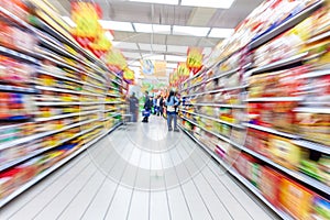 Supermarket aisle,motion blur