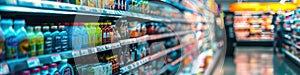 Supermarket Aisles with Colorful Products in Soft Focus Background photo