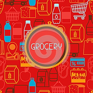 Supermarket background with food icons.