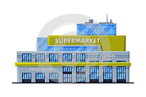 Supermarket Building, Shopping Center, Urban Architecture Design Element Flat Vector Illustration