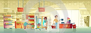 People in supermarket interior cartoon vector photo