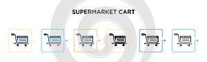 Supermarket cart vector icon in 6 different modern styles. Black, two colored supermarket cart icons designed in filled, outline,