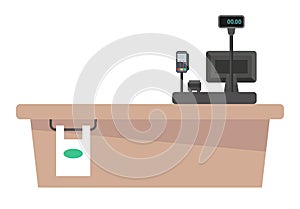 Supermarket cash desk. Counter