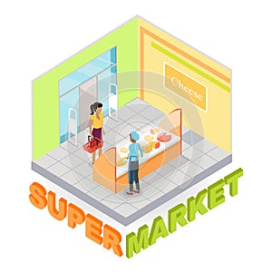 Supermarket Cheese Department Isometric Vector