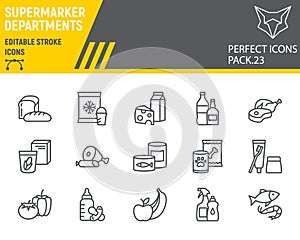 Supermarket departments line icon set, grocery collection, vector sketches, logo illustrations, online sales icons