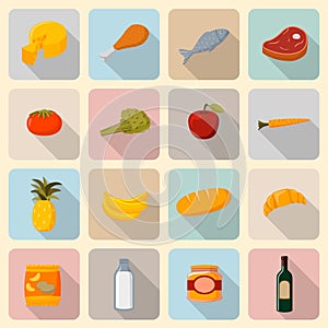 Supermarket foods icons set