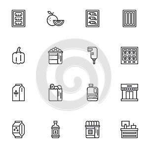 Supermarket grocery line icons set