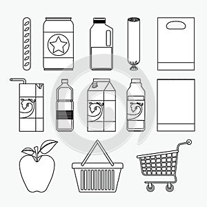 Supermarket icons collection monochrome silhouettes