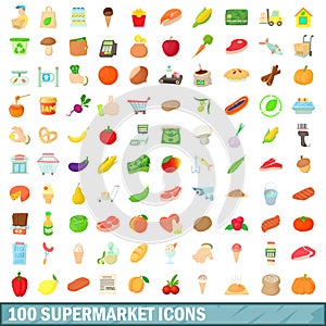 100 supermarket icons set, cartoon style