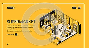 Supermarket isometric landing empty store interior