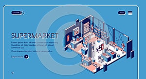 Supermarket isometric landing empty store interior