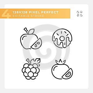 Supermarket items pixel perfect linear icons set