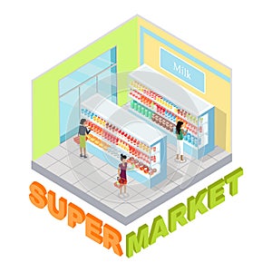 Supermarket Milk Department Isometric Vector