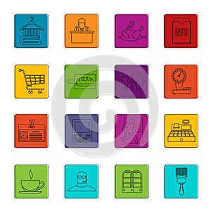 Supermarket navigation icons doodle set