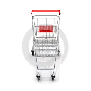 Supermarket shopping cart front view on white background 3d