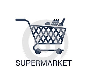 Supermarket shopping cart icon vector in trendy design style isolated on white background.