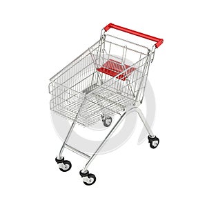 Supermarket shopping cart perspective view without shadow on white background 3d