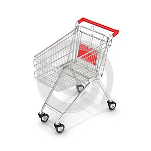 Supermarket shopping cart perspective view on white background 3d