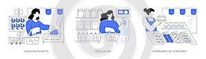 Supermarket shopping process isolated cartoon vector illustrations se