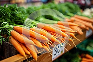 Supermarket showcase vibrant and fresh carrots attractively arranged