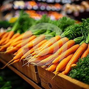 Supermarket showcase vibrant and fresh carrots attractively arranged