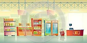 Supermarket trading room interior cartoon vector