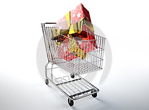 Supermarket trolley with a huge gift inside.