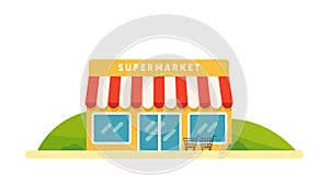 Supermarket vector illustration in flat style.Shopping cart trolley standing Store