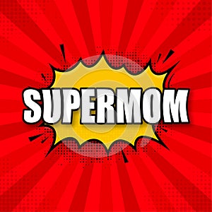 Supermom logo template. Frame with divergent rays. Super mom shield.