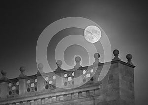 Supermoon behind the Church of Sant Feliu in the old twon of Girona, Catalonia, Spain