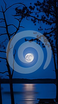 Supermoon casting over the lake AI Generated Artwork