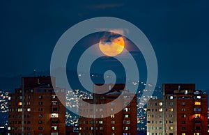 Supermoon over Caracas city at night. Venezuela