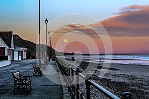 Supermoon setting from Saltburn-by-the-sea.