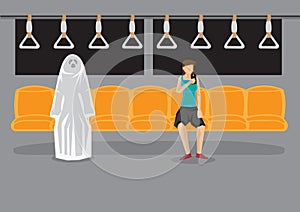 Supernatural Encounter in Late Night Metro Cartoon Vector Illustration