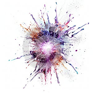 supernova explosion, with bright shockwaves and debris expanding outward against a clean white background.