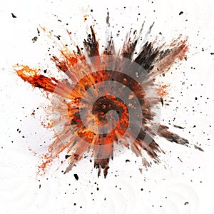 supernova explosion, with bright shockwaves and debris expanding outward against a clean white background.