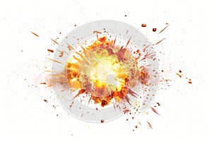 supernova explosion, with bright shockwaves and debris expanding outward against a clean white background.