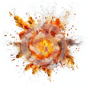 supernova explosion, with bright shockwaves and debris expanding outward against a clean white background.