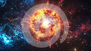 A supernova explosion in deep space, with vibrant colors as the star ejects its outer layers