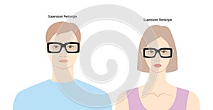Supersized Rectangle frame glasses on women and men flat character fashion accessory illustration. Sunglass front view