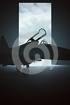 Supersonic Jet Aircraft in a Dark Hanger photo