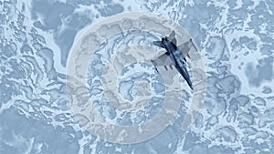 Supersonic Jet Aircraft High Altitude Above Frozen Glacier Snowy Frozen Tundra photo