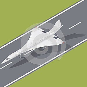 Supersonic passenger airliner isometric icon photo